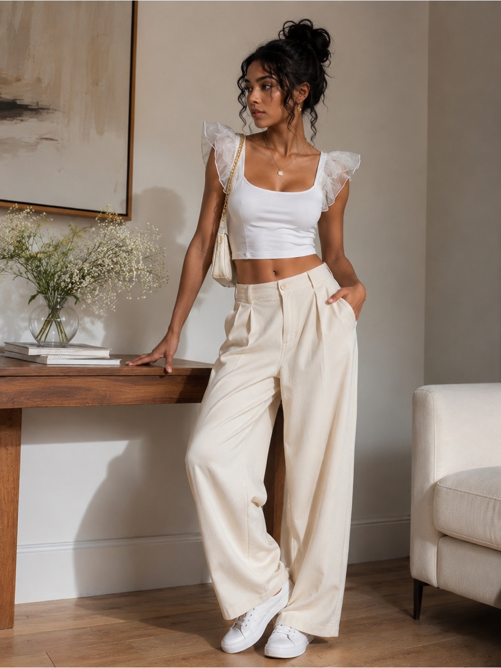 Say Anything White Ruffle Sleeve Crop Top Size Small Cottagecore Fairycore